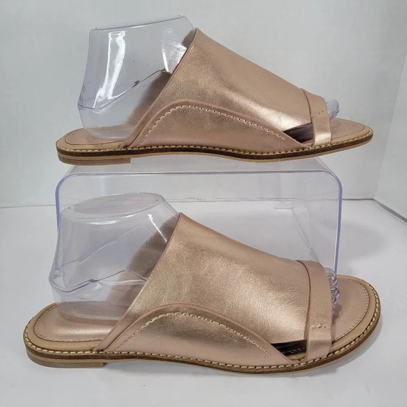 Let's‎ See Style Womens 10 Metallic Rose Gold Slip On Slide Sandals Summer Chic - Picture 1 of 12